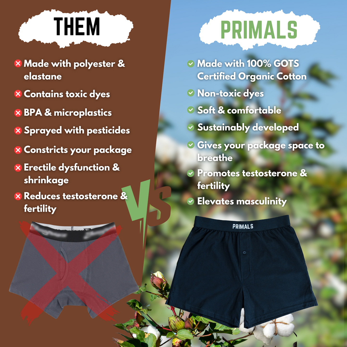 PRIMALS Organic Cotton Boxers (3 Pack)