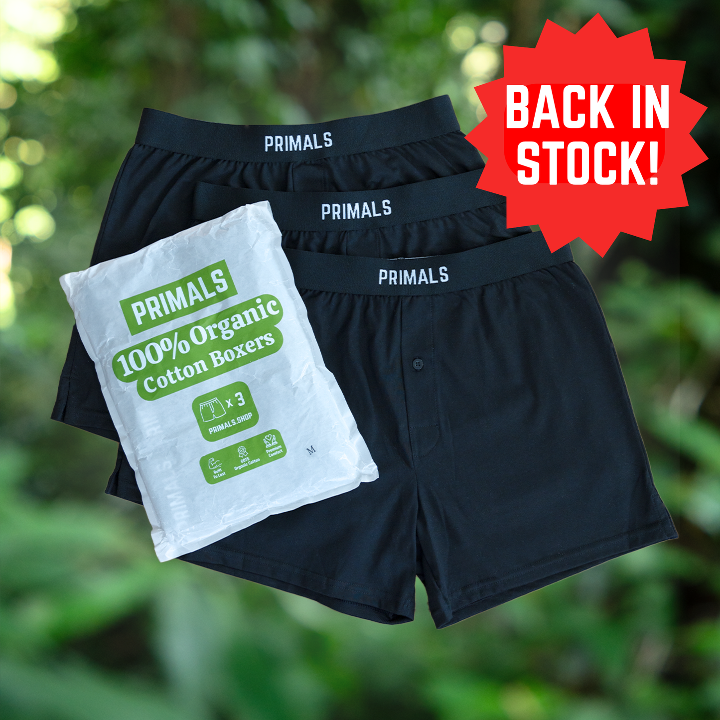 PRIMALS Organic Cotton Boxers (3 Pack)