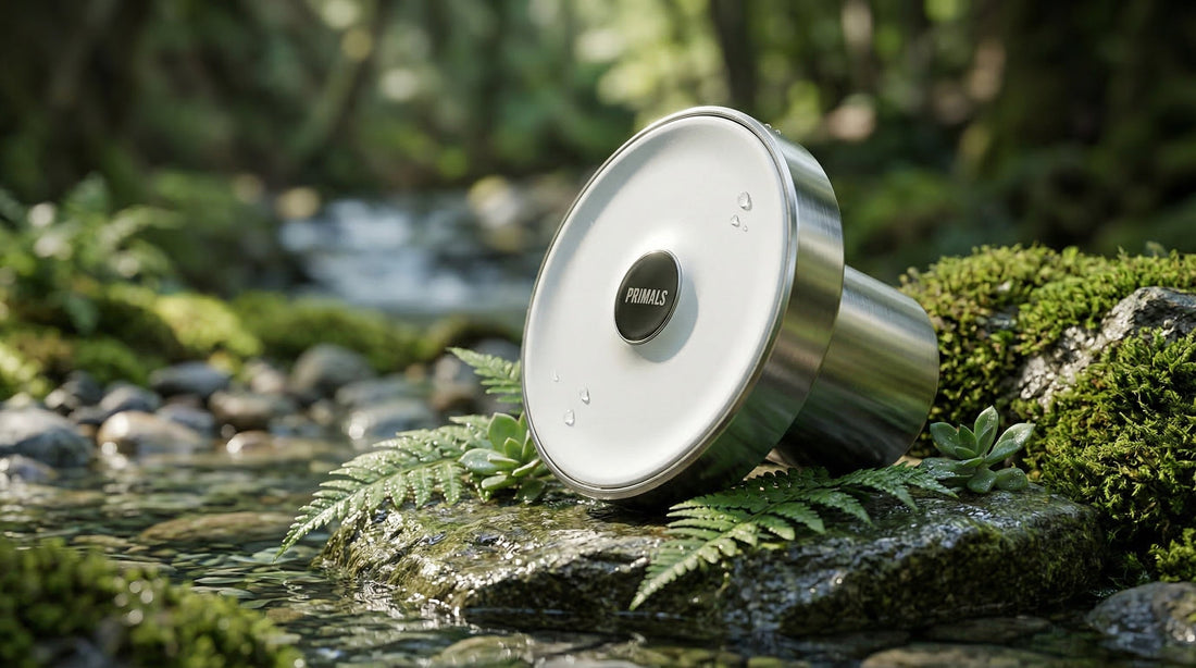 Alt text for featured image please7:08 AMPRIMALS filtered showerhead product shot in natural outdoor setting clean water filtration for scalp and hair health