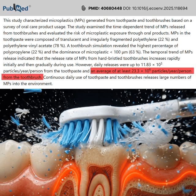 Microplastics shedding from a plastic electric toothbrush head