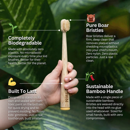 PRIMALS Kids Boar Bristle & Bamboo Toothbrush (4 Pack)