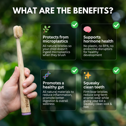 PRIMALS Kids Boar Bristle & Bamboo Toothbrush (4 Pack)