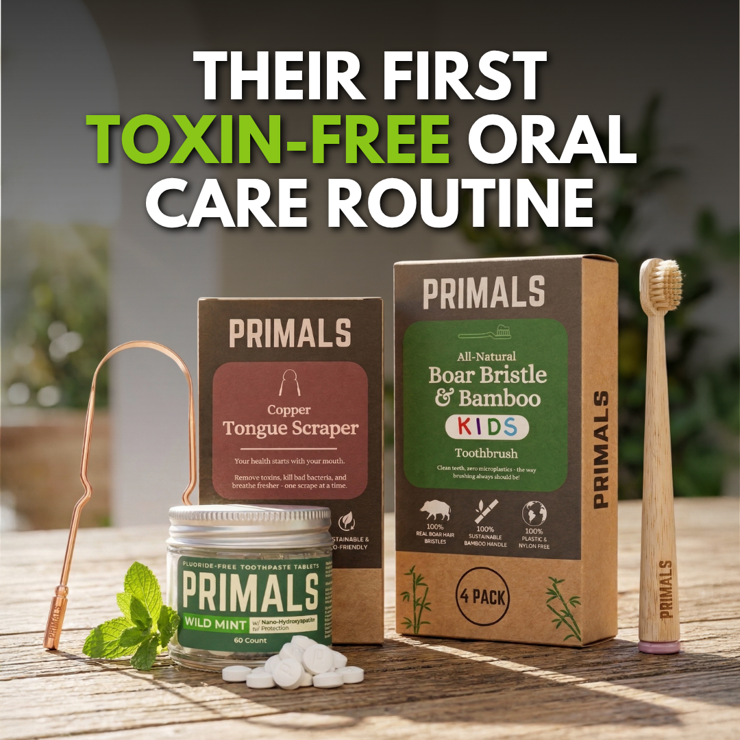 PRIMALS Kids Boar Bristle & Bamboo Toothbrush (4 Pack)