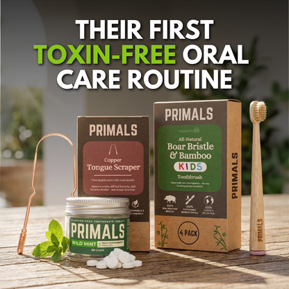 PRIMALS Kids Boar Bristle & Bamboo Toothbrush (4 Pack)