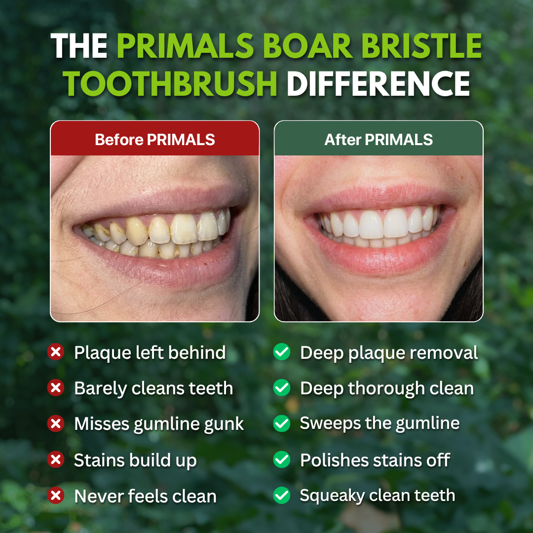 PRIMALS Boar Bristle & Bamboo Toothbrush (4 Pack)