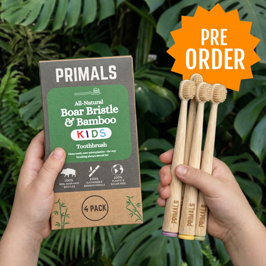 PRIMALS Kids Boar Bristle & Bamboo Toothbrush (4 Pack)