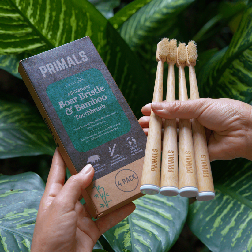 PRIMALS boar bristle bamboo toothbrush truly plastic free zero nylon microplastic free oral care