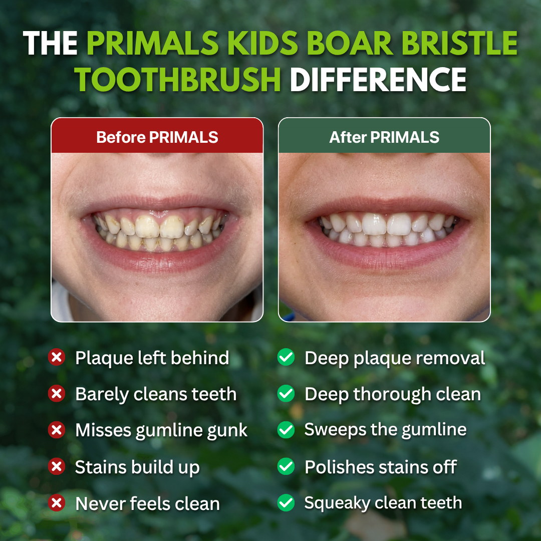 PRIMALS Kids Boar Bristle & Bamboo Toothbrush (4 Pack)