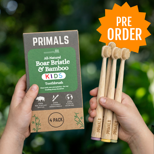 PRIMALS Kids Boar Bristle & Bamboo Toothbrush (4 Pack)