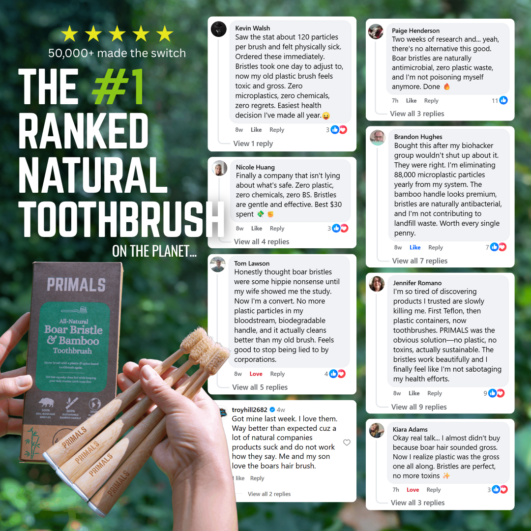 PRIMALS Boar Bristle & Bamboo Toothbrush (4 Pack)