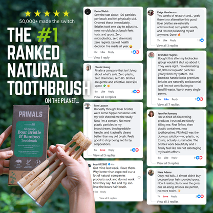 PRIMALS Boar Bristle & Bamboo Toothbrush (4 Pack)