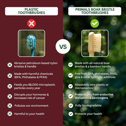 PRIMALS Boar Bristle & Bamboo Toothbrush (4 Pack)