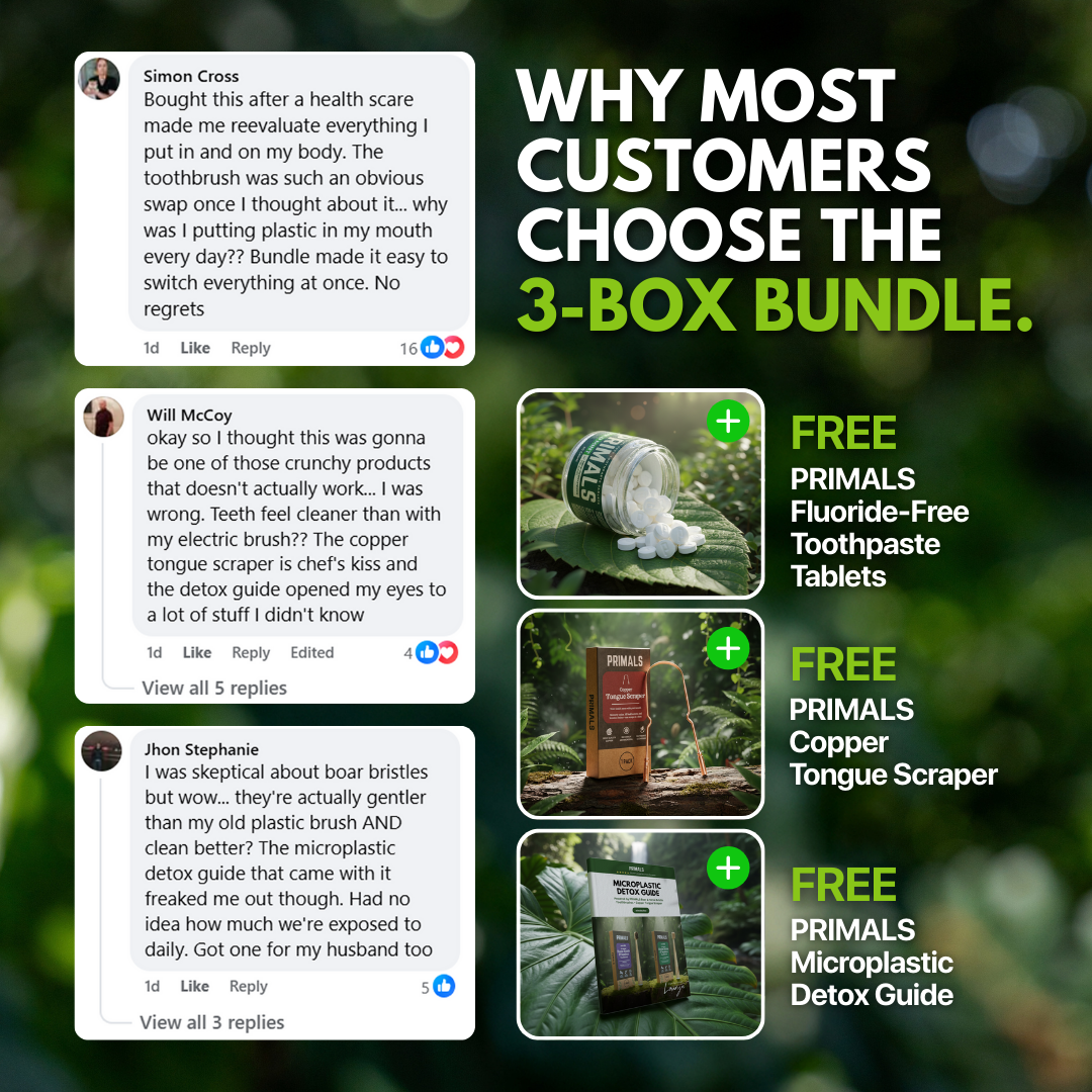 PRIMALS Boar Bristle & Bamboo Toothbrush (4 Pack)