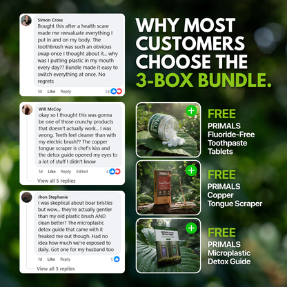 PRIMALS Boar Bristle & Bamboo Toothbrush (4 Pack)