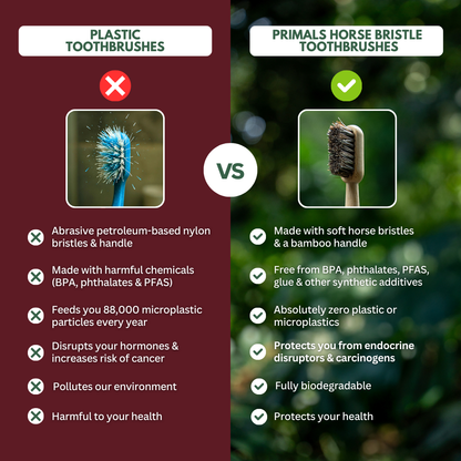 PRIMALS Horse Bristle & Bamboo Toothbrush (4 Pack)