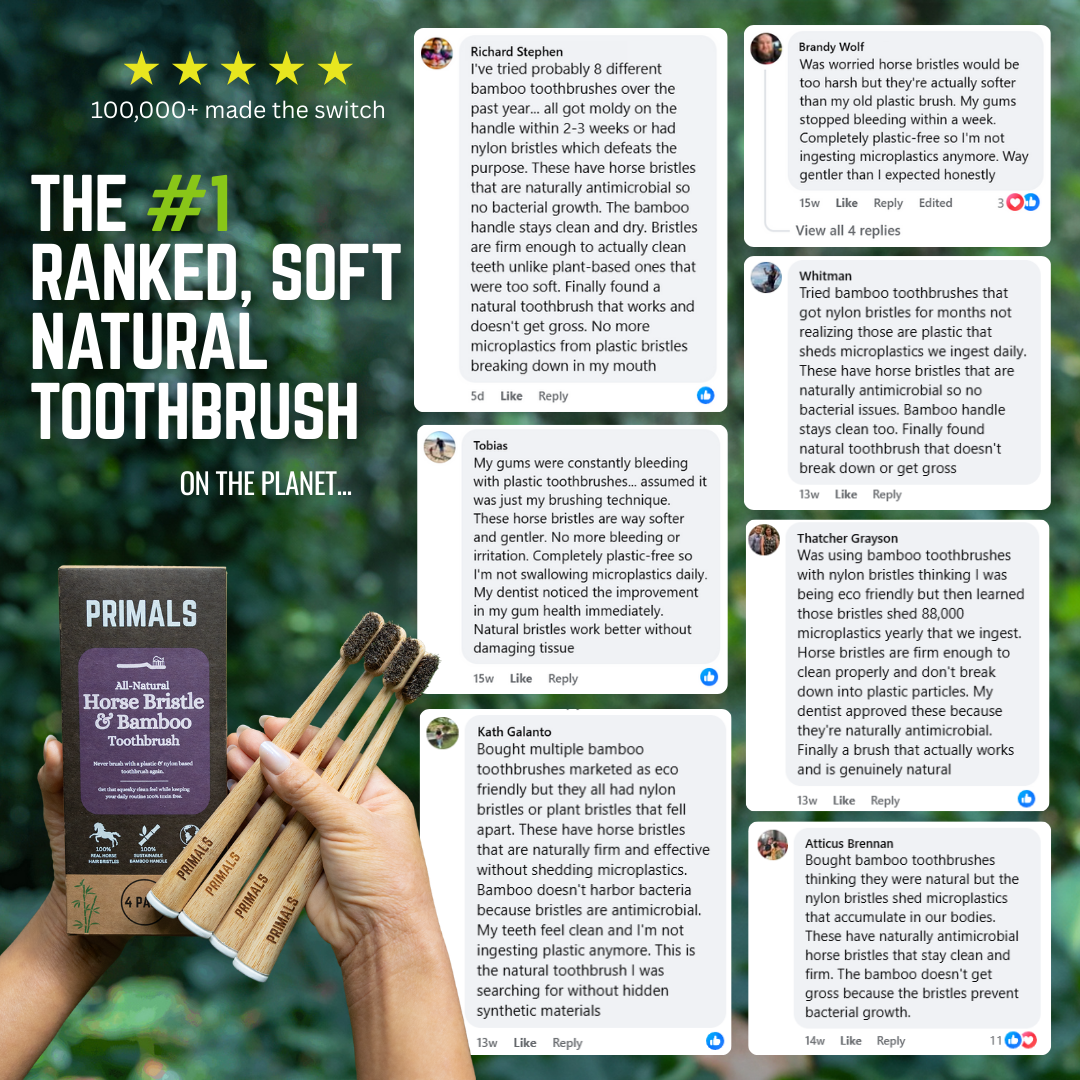 PRIMALS Horse Bristle & Bamboo Toothbrush (4 Pack)