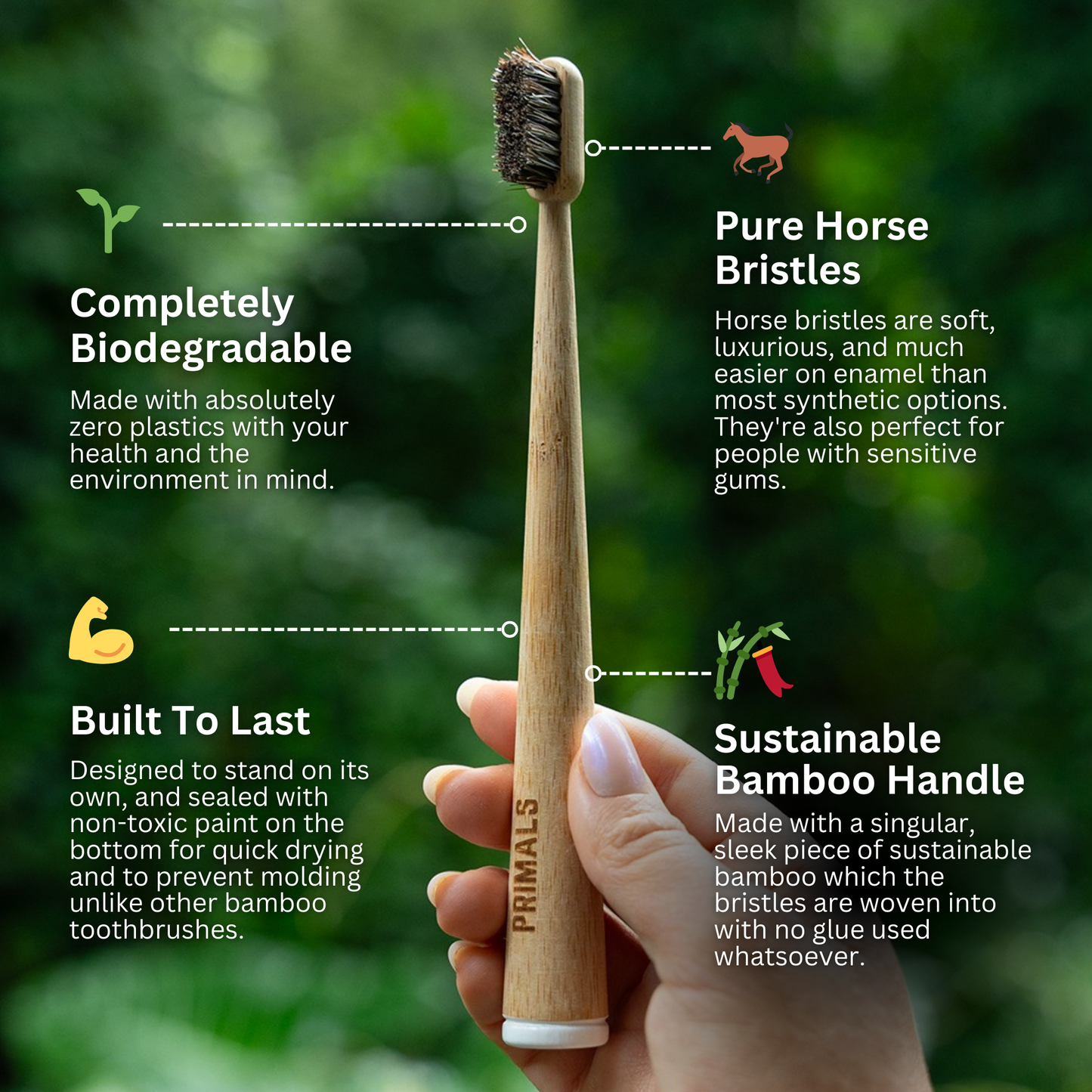 PRIMALS Horse Bristle & Bamboo Toothbrush (4 Pack)