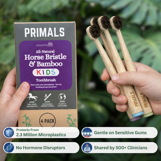 PRIMALS Kids Horse Bristle & Bamboo Toothbrush (4 Pack)