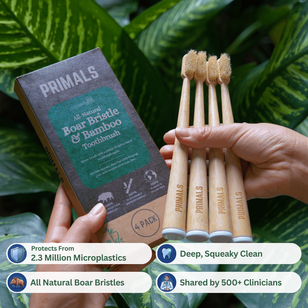 PRIMALS Boar Bristle & Bamboo Toothbrush (4 Pack)