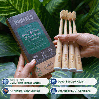 PRIMALS Boar Bristle & Bamboo Toothbrush (4 Pack)