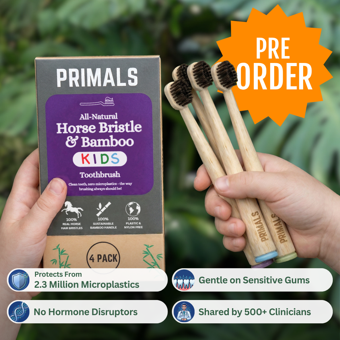 PRIMALS Kids Horse Bristle & Bamboo Toothbrush (4 Pack)