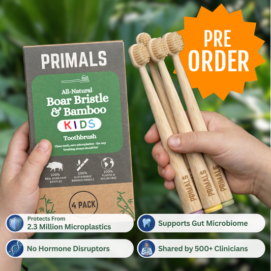 PRIMALS Kids Boar Bristle & Bamboo Toothbrush (4 Pack)