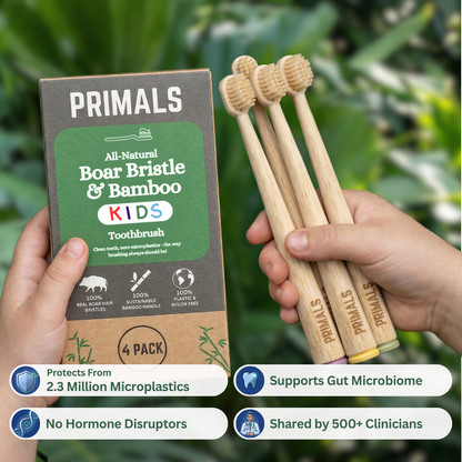 PRIMALS Kids Boar Bristle & Bamboo Toothbrush (4 Pack)