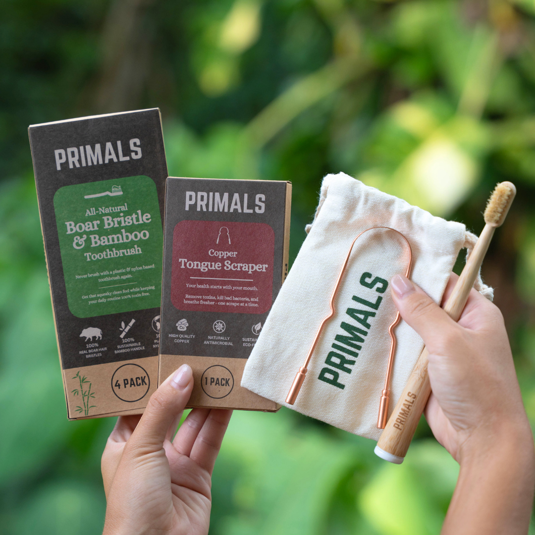 PRIMALS Boar Bristle & Bamboo Toothbrush (4 Pack)