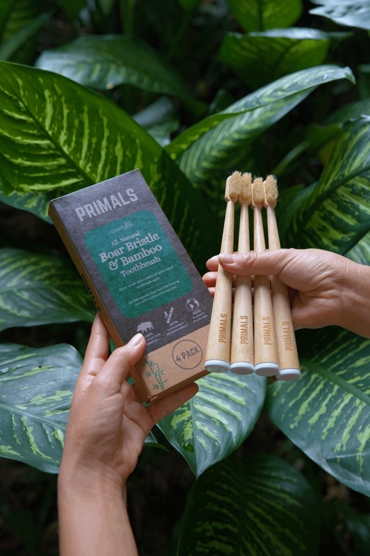 PRIMALS Boar Bristle & Bamboo Toothbrush (4 Pack)