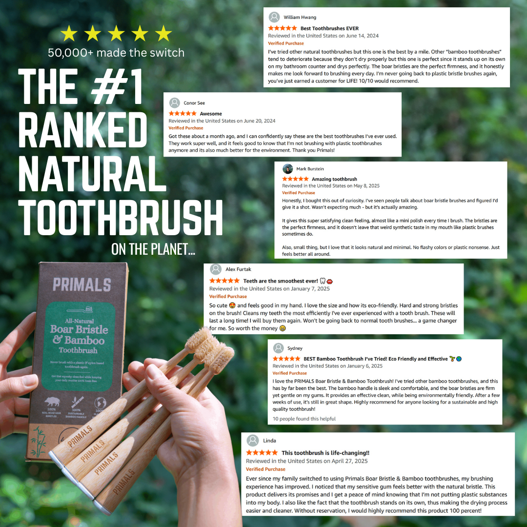 PRIMALS Boar Bristle & Bamboo Toothbrush (4 Pack)