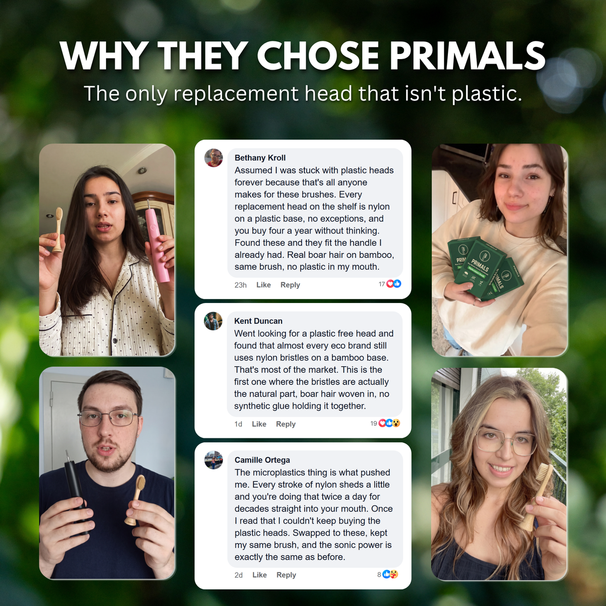 PRIMALS Boar Bristle Electric Toothbrush Replacement Heads (4 Pack)