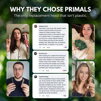PRIMALS Boar Bristle Electric Toothbrush Replacement Heads (4 Pack)