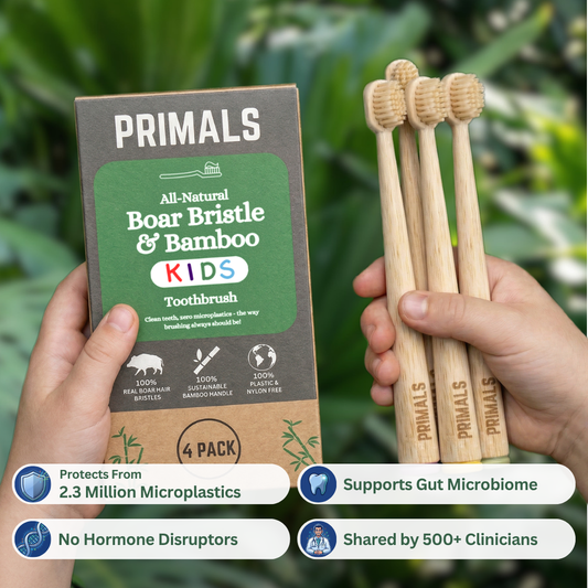 PRIMALS Kids Boar Bristle & Bamboo Toothbrush (4 Pack)