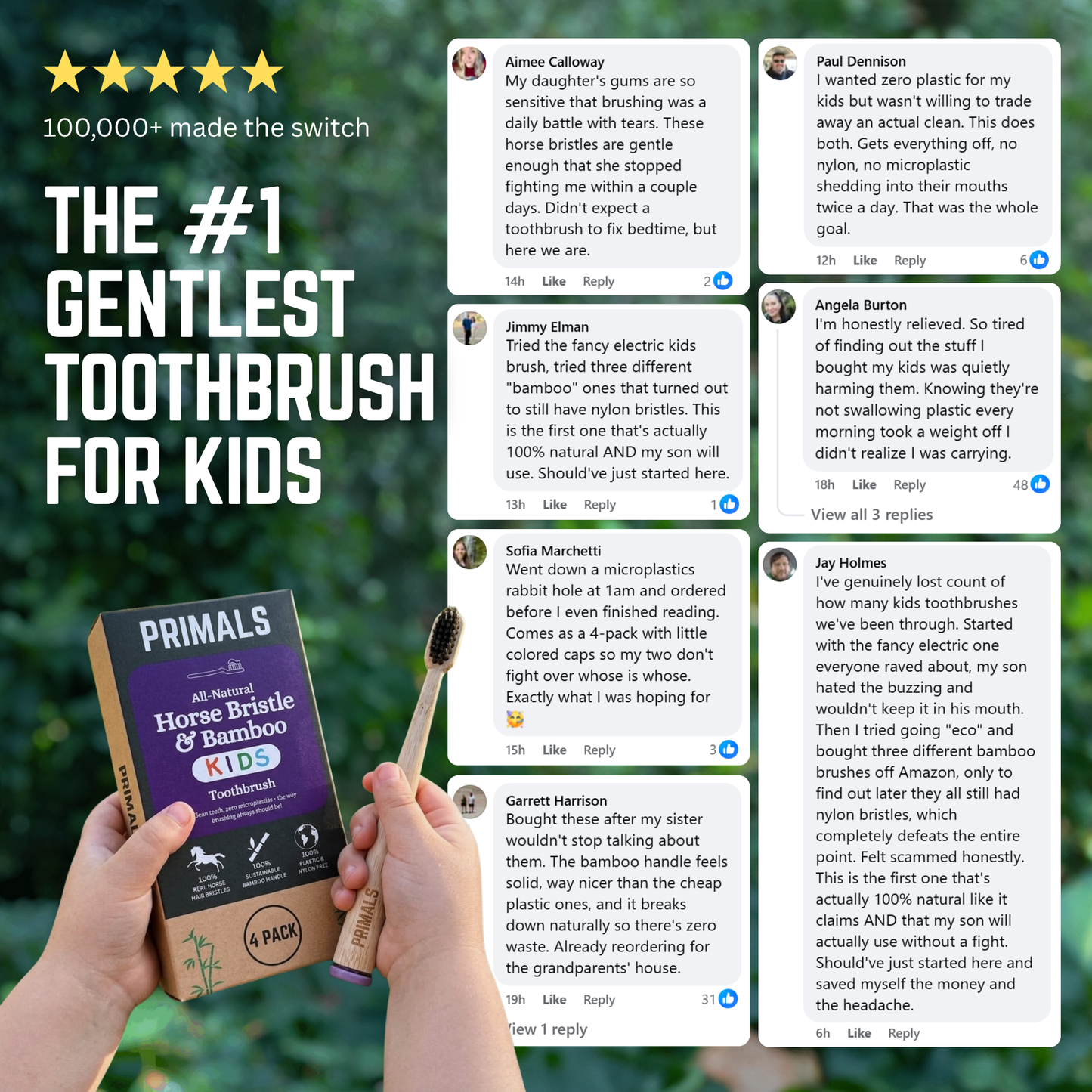 PRIMALS Kids Horse Bristle & Bamboo Toothbrush (4 Pack)