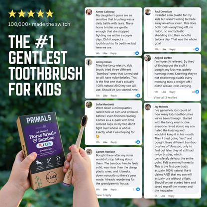 PRIMALS Kids Horse Bristle & Bamboo Toothbrush (4 Pack)