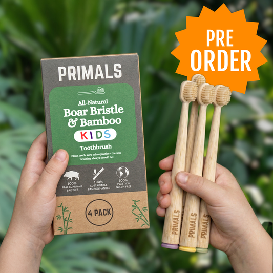 PRIMALS Kids Boar Bristle & Bamboo Toothbrush (4 Pack)