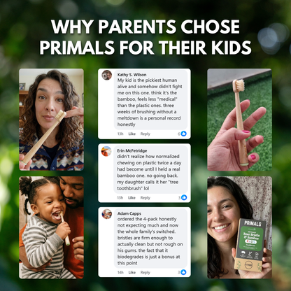 PRIMALS Kids Boar Bristle & Bamboo Toothbrush (4 Pack)