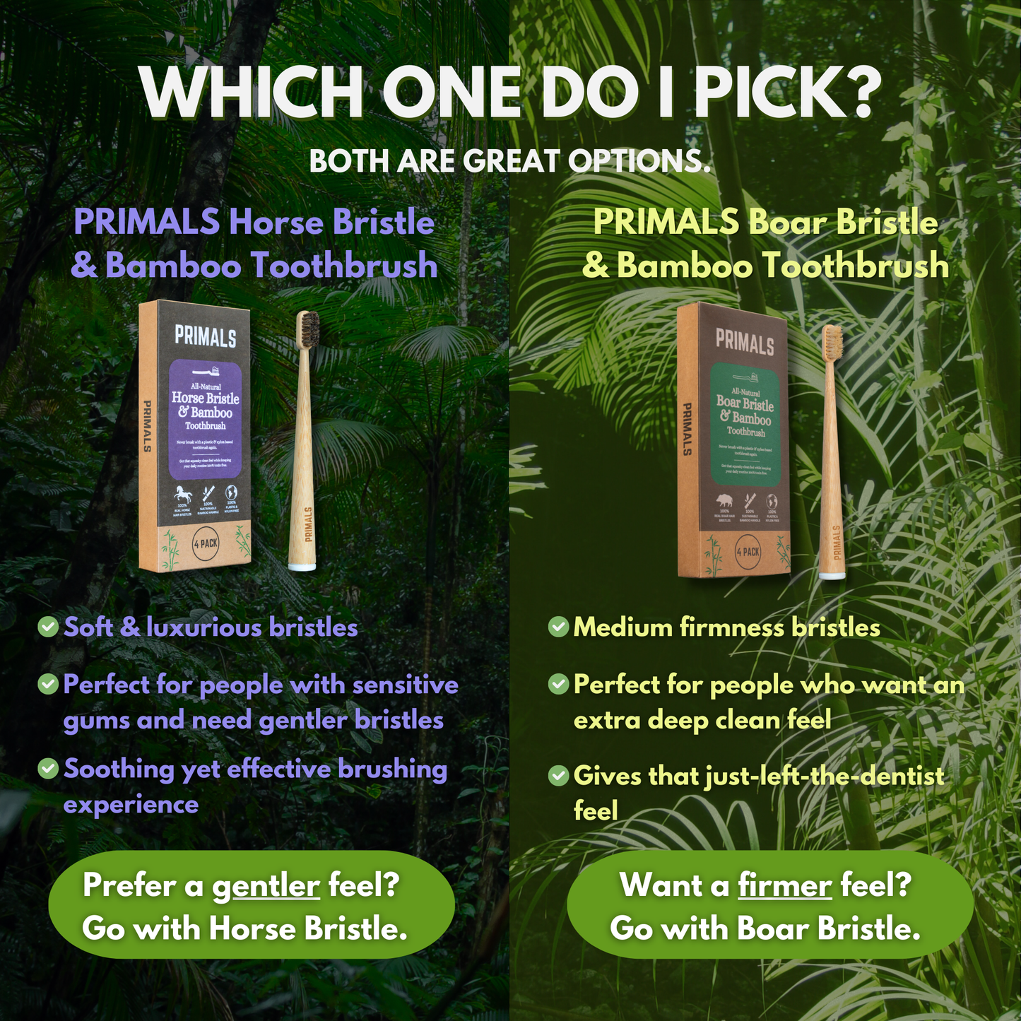 PRIMALS Boar Bristle & Bamboo Toothbrush (4 Pack)